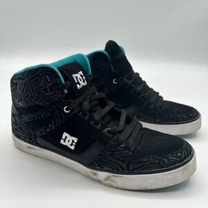 DC Spartan High WC SE Mens 13 Skate Shoes Black Teal Leather High Top Fat 303358